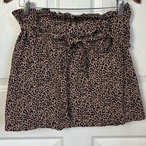 AMERICAN EAGLE Leopard Print Skirt paper bag waist cotton linen blend sz Medium